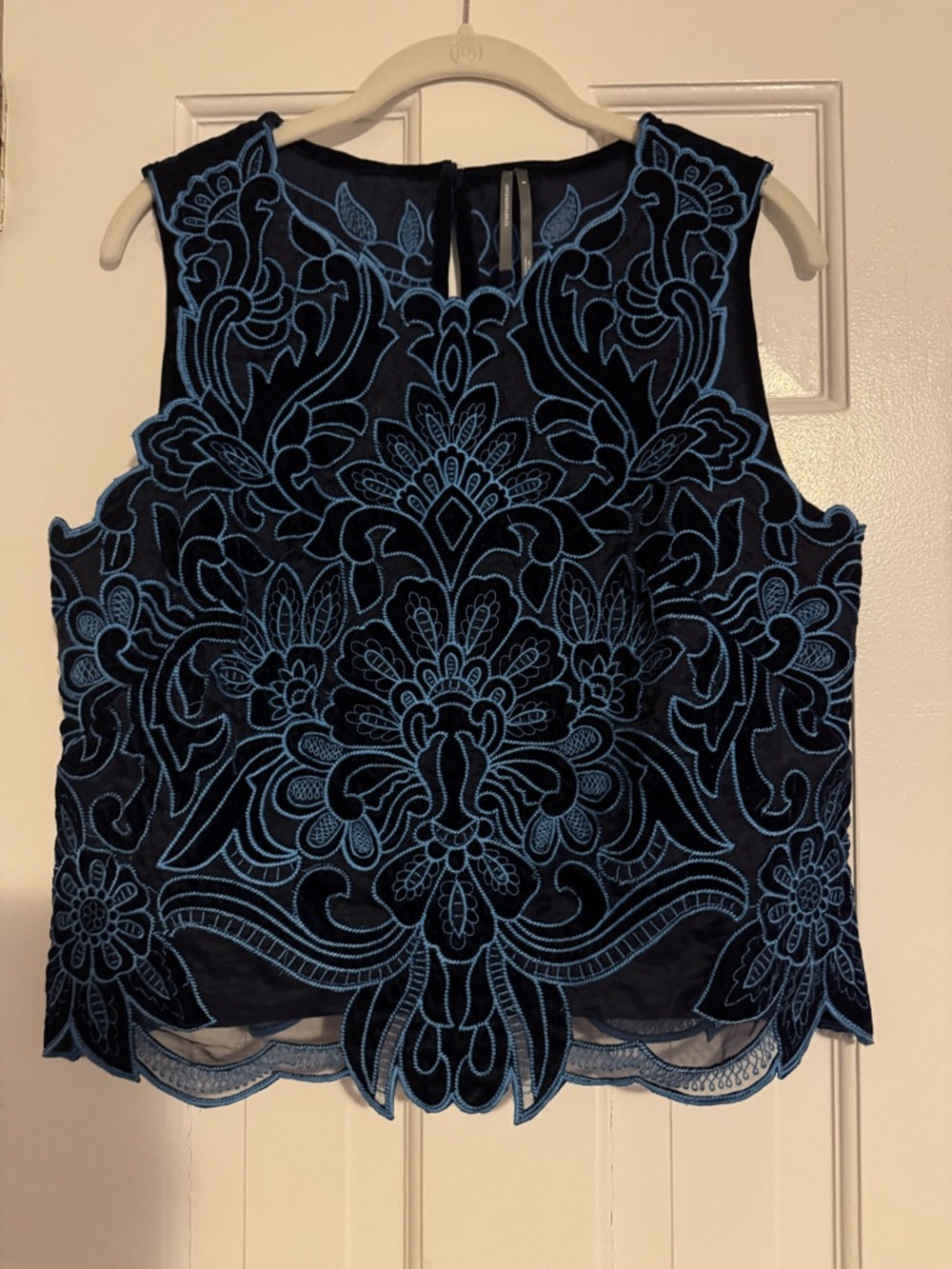 SOLD-OUT Lainie Anthropologie  Sleeveless Top w/ Blue Floral Embroidery